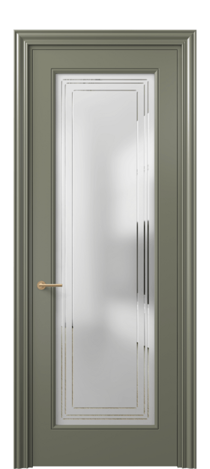 Межкомнатная дверь Маскот 8400 Матовый оливковый тёмный Сатинированное стекло с гравировкой "Грани", триплекс Цена 86620 ₽ | Volhovec