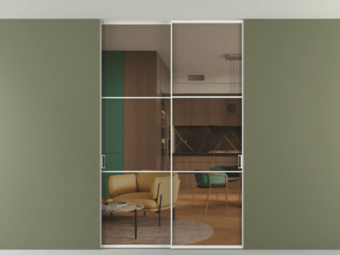 Перегородка Формато внутри проёма скрытое крепление в потолок 2 створки АЛПР 040.03 Алюминий белоснежный Прозрачное бронзовое стекло, триплекс. Цена 269300 ₽ 1. Полотно 2 шт. (800/2100 мм)
2. Комплект установки раздвижной системы
3. Базовый комплект фурнитуры
4. Ручка Рондо. Фабрика дверей Волховец 8 (800) 551 43 19 Перегородка Формато внутри проёма скрытое крепление в потолок 2 створки АЛПР 040.03 Алюминий белоснежный Прозрачное бронзовое стекло, триплекс Цена 269300 ₽ | Volhovec