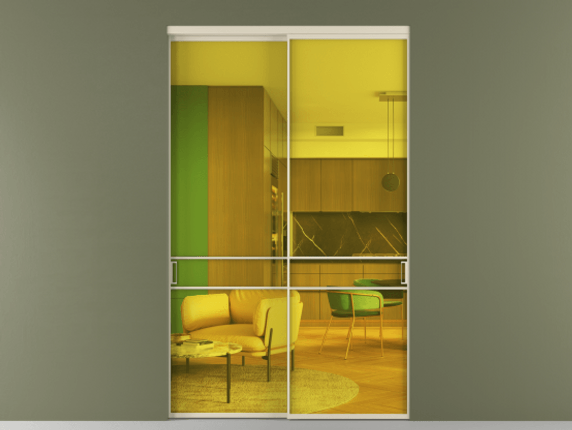 Перегородка Формато внутри проёма 2 створки АЛПР 040.02 Алюминий бежево-серый Прозрачное жёлтое стекло, триплекс Цена 453870 ₽  | Volhovec