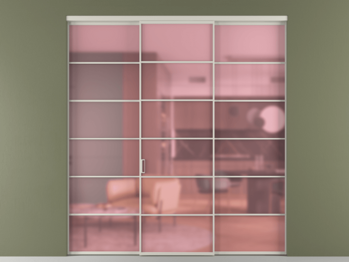 Перегородка Формато внутри проёма 3 створки АЛПР 040.04 Алюминий тёплый серый Сатинированное розовое стекло, триплекс Цена 280620 ₽ | Volhovec